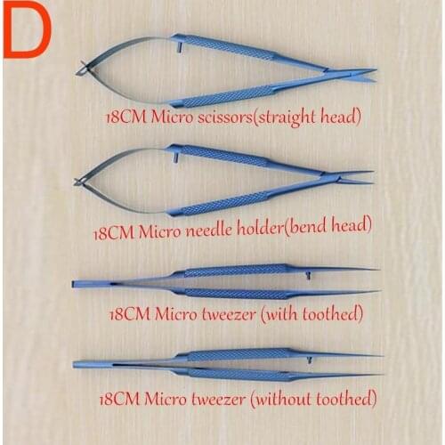 18cm Titanium alloy ophthalmic microsurgical instruments Needle Holder Micro scissors Tweezers hand surgery 4pcs/set