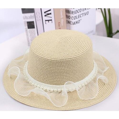 Bucket Hat Pearl Mesh Breathable Faux Fur Summer Beach Straw Hat for Travel Party hats for women sweet шляпа женская Sun Hats