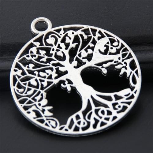 10pcs Silver Color Large Howllow Round Tree Charms Nature Pendant Finding Diy Jewelry Accessories Crafts 40x35mm A3077