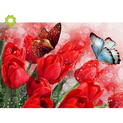 Full Square/Round Drill 5D DIY Diamond Painting "tulips & butterfly" Diamond Embroidery Cross Stitch Home Decoration