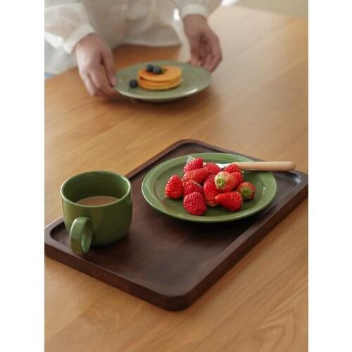 Ins Popular Europe Retro Style Ceramic 8.5 Inch Plates Mugs 2021 New Arrivals Green 280ML Cups 7.5inch Dishes Classic Dinnerware