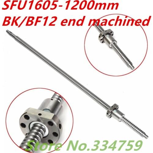 SFU1605 1200mm Ball Screw Rolled C7 SFU1605 -1200mm with one 1605 flange single ball nut BK/BF12 machined for CNC parts