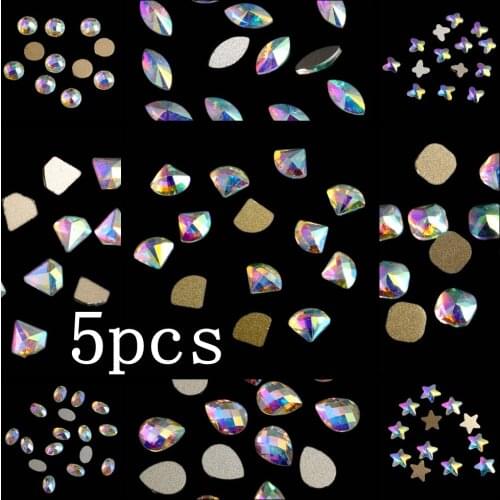 Nail Rhinestones 5pcs Crystal AB Glass Rhinestone For Nail Art Decorations Flatback Nail Stickers DIY Craft Art Charm Stones