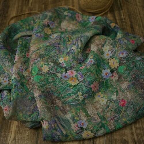 High end pure ramie fabric Beautiful Water lily printing sewing fashion dress shirt cheongsam tissu