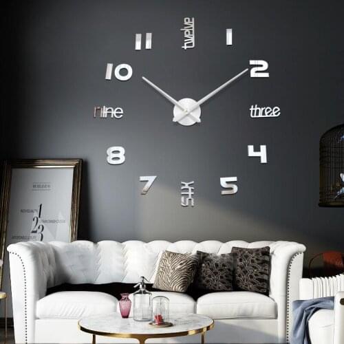 Home Decoration 48 inch Big Mirror Wall Clock Modern Design 3D DIY Large Decorative Wall Clocks Watch Wall Unique New Year Gift