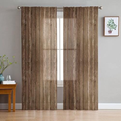 Vintage Wood Grain Window Treatment Tulle Modern Sheer Curtains for Kitchen Living Room the Bedroom Curtains Decoration