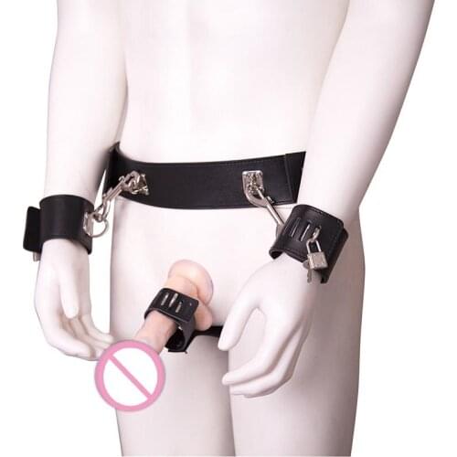 Adult Men PU Leather Chastity Harness Belt With Penis Ring Arm Restraints Sex Fetish Wear SM Bondage Gear