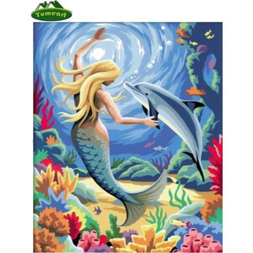 YUMEART DIY Diamond Painting Mermaid and Dolphins Needlework Diamond Embroidery Gifts Cross Stitch Kits Mosaic Living Decoration