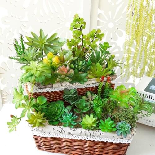 Green Artificial Succulents Plants Bonsai Christmas Home Garden Bedroom Decoration Fake Plants Flower Arrangement Accessories