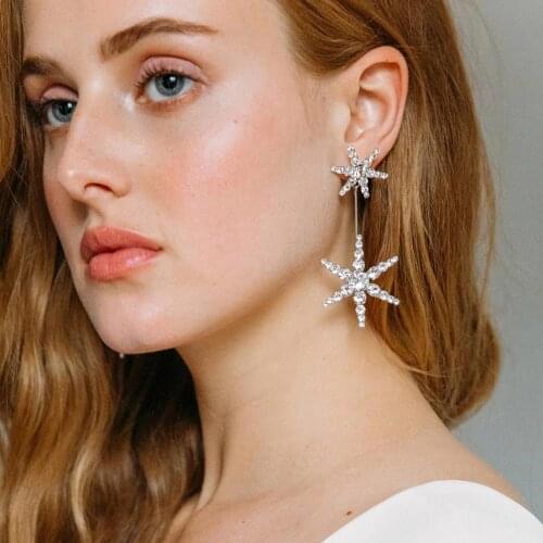 AENSOA New Korea Long Star Rhinestone Drop Earrings Women Purple Shiny Crystal Snowflake Earrings Weddings Jewelry Gift