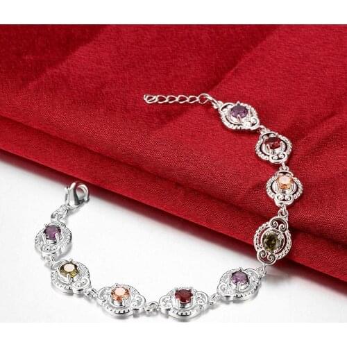 Pretty Colorful Multi Colors Real Zircon Bracelets 925 Sterling Silver With Extender Woman Lady Bracelet Bangle Jewelry