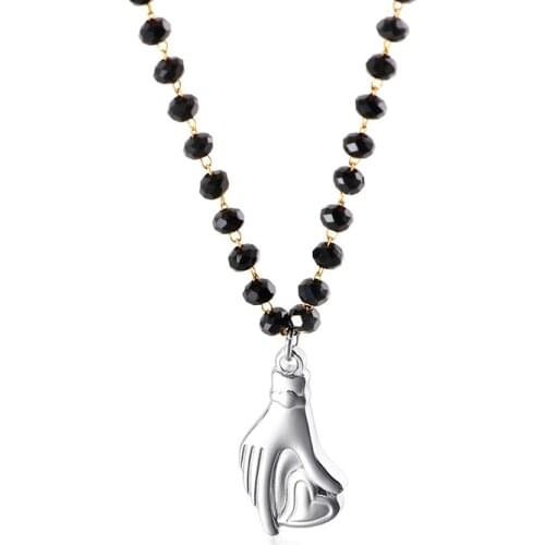 New fashion simple new black glass round bead heart-shaped titanium steel ladies necklace