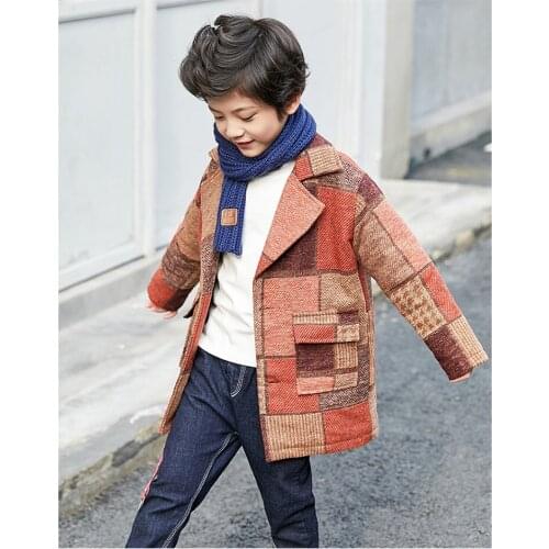 Boys Wool Winter Coat for Girl Costume Boys Woolen Blends Coat Children Long Wool Plaid Jacket Windbreaker Kids Winter Overcoat