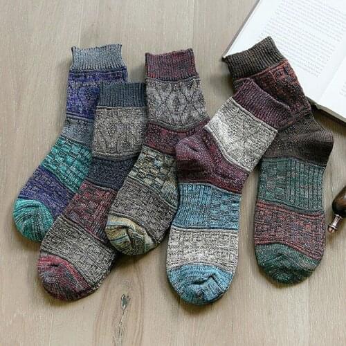 Winter Cotton Mens Socks Fashion Pattern Knitted Socks for Men Casual Crew Socks Thick Jacquard Men Socks 5pairs Size39-44