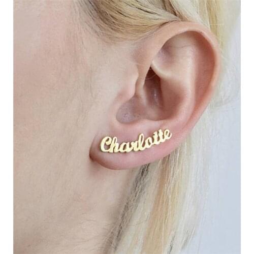 1 Pair Personalized Custom Name Earrings For Women 2020 Stainless Steel Initial Cursive Nameplate Stud Earring Christmas Gift