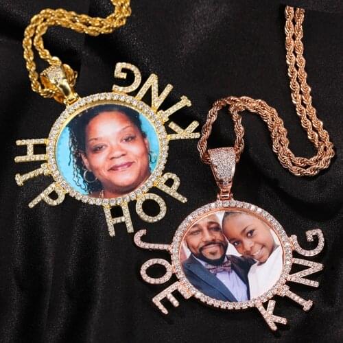 1 Custom Name Photo Necklace Customized Initial Letter Cubic Zirconia Pendant Personalized Hip Hop Jewelry Gifts for Men Women