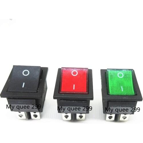 10PCS/lot KCD4-202 6 feet 2 files with lights Rocker switch 16A/250V Red black green
