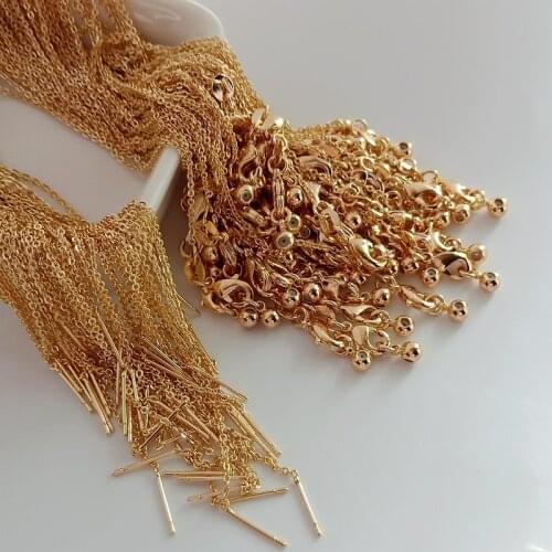 2PCS Length 45CM Thickness 1MM 14K Gold Color Copper with Lobster Clasps Flat Oval Shape Link Finished Necklace Chains