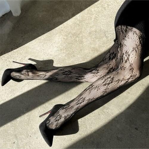 2020 All the seasons Flower Lace Sexy Black Stockings Fishnet Pantyhose Elastic