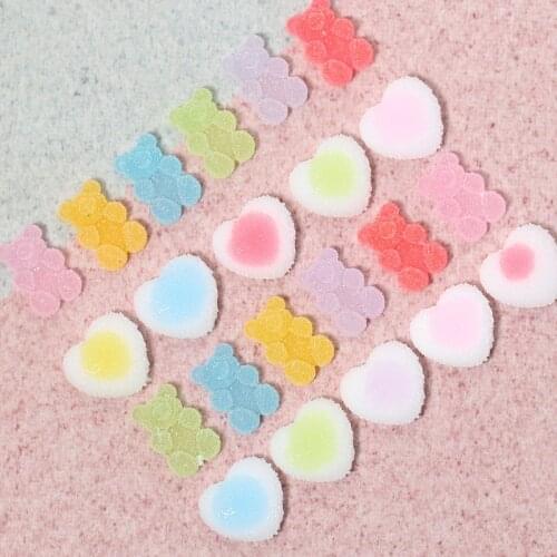 30pcs Cute Bear/Heart Soft Candy Ornaments DIY Craft Supplies Phone Shell Patches Arts Decor Hair Accessories Materials Kid Toys