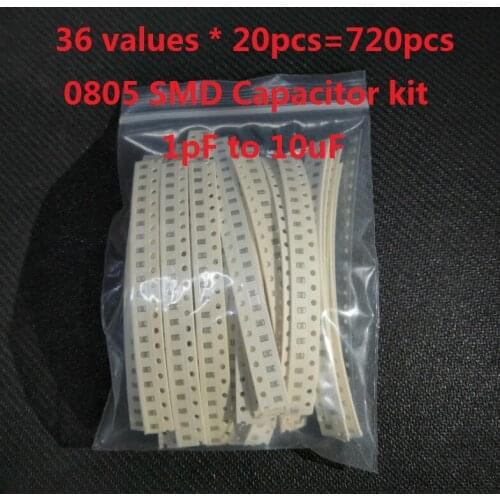 36 values * 20pcs=720pcs 0805 SMD Capacitor kit 1pF-10uF Samples Kit electronic diy assorted kit 10PF 160 105 104 103 2.2uf 47nf