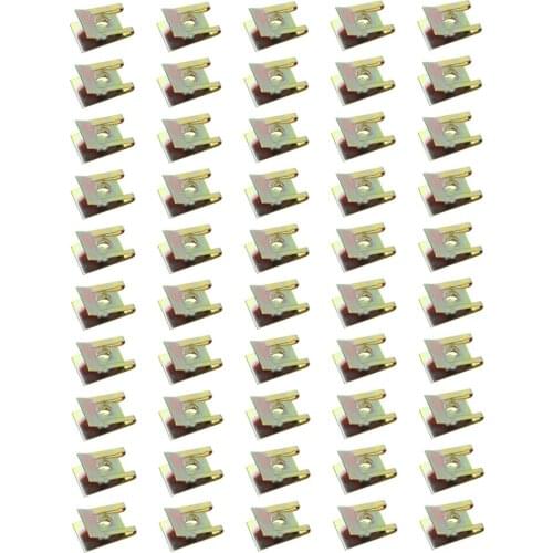 50pcs M6 Bronze Tone Spring Metal Clip Auto Fastener Clips Iron Nuts Car Door Panel Spire Screw Base U-Type Clips M6