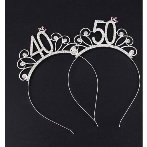 80% Hot Sales 16/18/21/30/40/50/60/80 Birthday Party Tiara Crown Headband Hair Loop Decoration