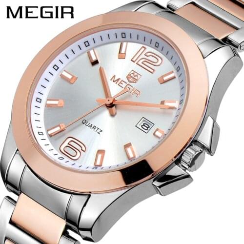 MEGIR 5006 Fashion Elegant Dress Couple Waterproof Women Wristatches Simple Stainless Steel Ladies Business Calendar Watch