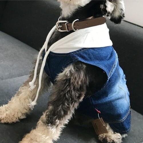 Black Blue Dog Clothes Denim Coat For French Bulldog Bichon Hooded Vest Hole Outfit For Small Large Dogs Warm Jacket Apparel 4XL