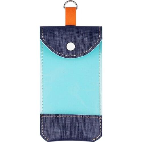 Denim data cable storage bag large open window two-color mosaic PU bag headphone cable change card key storage bag