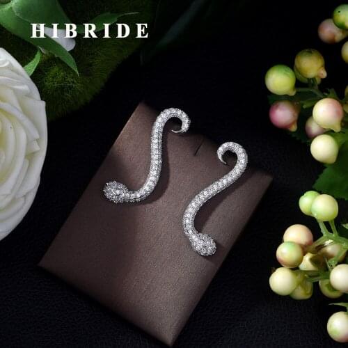 HIBRIDE Women Weeding Jewelry Fashion Snake Shape Pendant Stud Earrings Dubai Ladies Brand Important Occasion Jewelry E-444