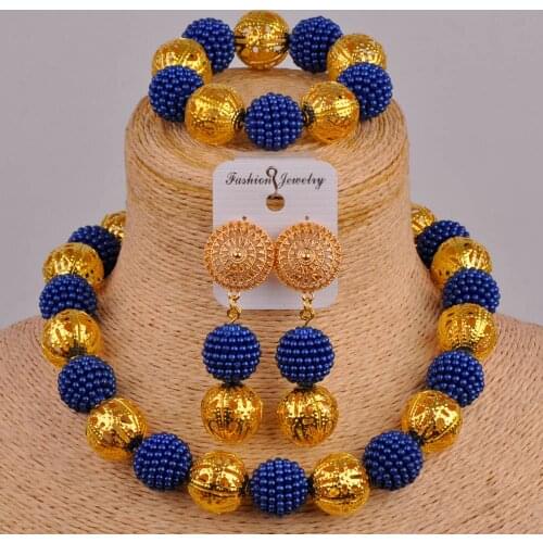 Royal blue african jewelry set simulated pearl costume necklace african set nigerian beads jewelry set ZZ12