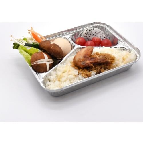 Aluminum Foil Fast Food Box One Time Take Away Package Tin Foil Paper Lunch Box Three Grid Plate Lunch Box Barbecue Container