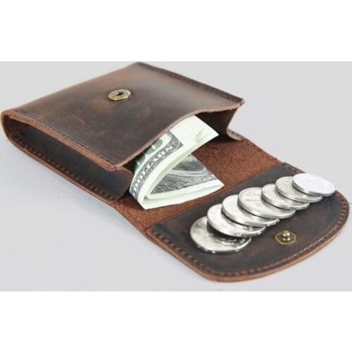 Crazy Horse Cow Leather Coin Purse for Men Women Vintage Handmade Genuine Leather Small Hasp Wallets Purses Pocket Mini Bag