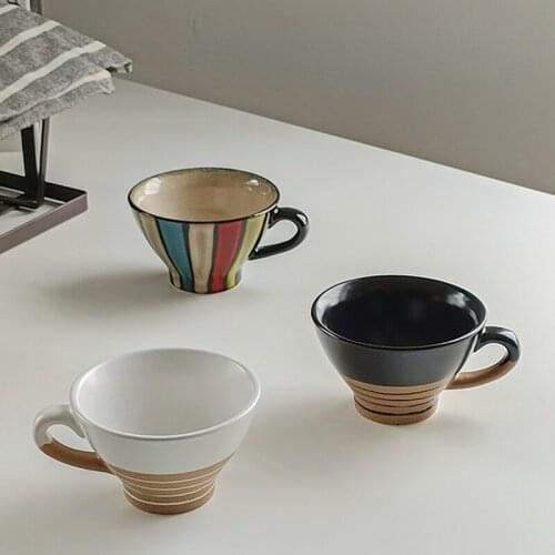 Japanese Style Creative Ceramic Coffee Cup Personality Retro Coffee Latte Striped Breakfast Cup Water Cup