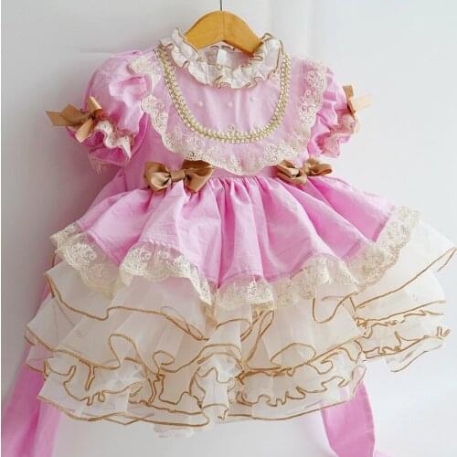 Baby girl summer vintage Spanish England lolita ball gown dress kids casual mesh stitching princess dress