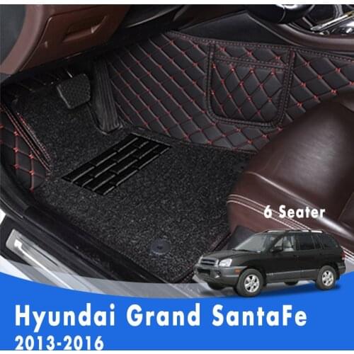 LHD Luxury Double layer Wire loop Carpets Car Floor Mats For Hyundai Grand Santa Fe 2016 2015 2014 2013 (6 Seats) Waterproof