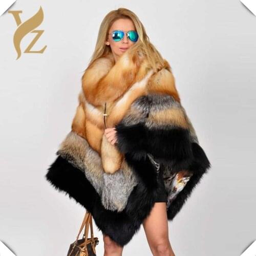 Hot Sell Natural Skin Red Fox Fur Coat Warm Stand Collar Cape Thicken Fashion Luxury Coats Real Fur Womens Tops And Blouses