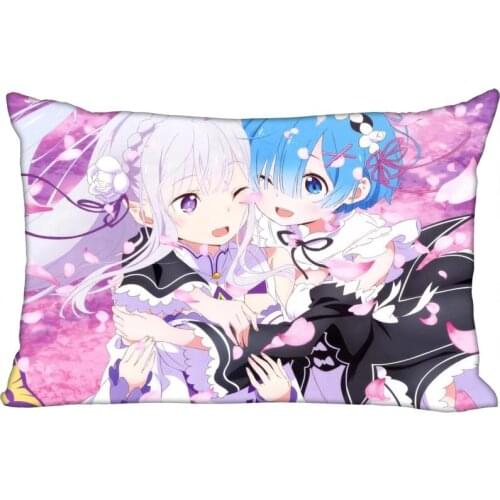 ShunQian Re ZERO Pillowcase 45x35cm(One Side) Decorative Rectangle Zipper 3D Print Pillowcase Satin Fabric Pillow Cover