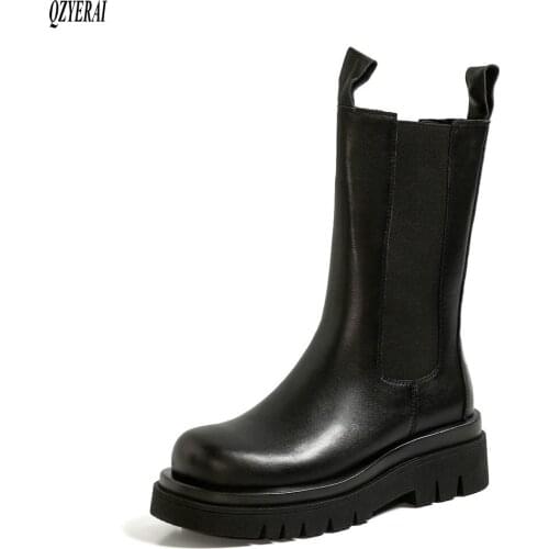 New winter 2020 Genuine leather Women boots Motorcycle boots European style black ankle fashion Women shoes