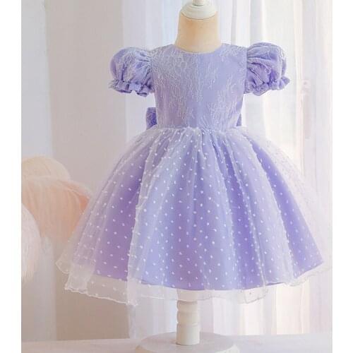 New baby Girls Dress 0-4 years baptism girls Candy Color Polka Dot Puff Sleeve Dress Princess Birthday communion party dress