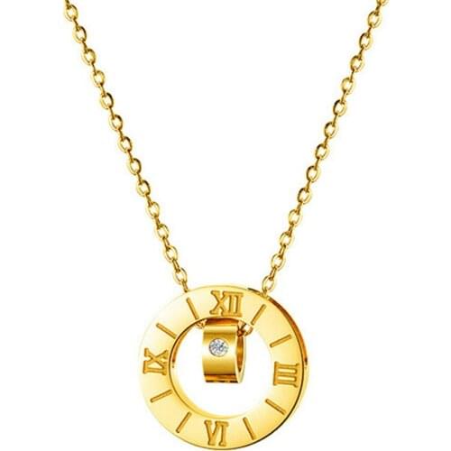 316L Stainless Steel Simple Round Crystal Inlaid Small Titanium Steel Necklace Rotatable Pendant Ladies Necklace Not Fade