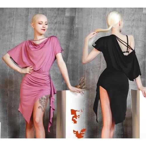 Latin dress Latin practice dress irregular latin dress size S-XL bachata dress black purple pink 568