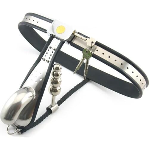 Hot Sale Stainless Steel Chastity Belt Virginity Pants with Anal Plug Penis Bondage Cock Cage Chastity Device for Male G7-4-38