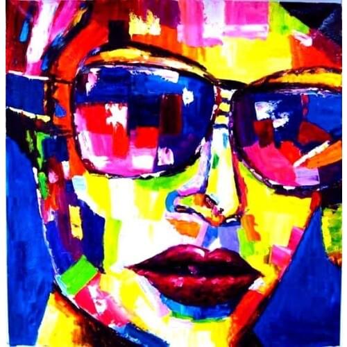 Handpainted Modern Abstract Oil painting Fashion Lady with Glassed On Canvas Portraits Wall Pictures Wall Art Pictures
