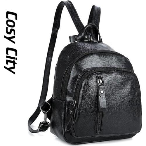 Fashion Women Kawaii School Black Leather Backpack Feminina Cute Mini Shoulder Back Bag Female Small Bagpack Bookbag