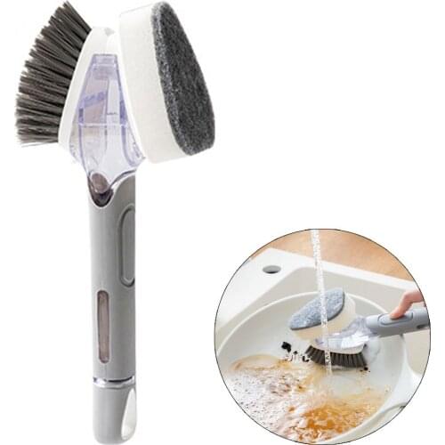 Kitchen Cleaning Brush Automatic Liquid Dispenser Multifunctional With 3 Pcs Sponges Multi Function Dishwashing Double Sided