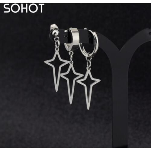 SOHOT Minilism Stainless Punk Cross Shape Pendant Unisex Hoop Earrings Chic Trendy Female Men Jewelry Gift Parties