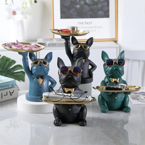 Cool Dog Figurine Bulldog Shape Resin Ornament Coin Storage with Tray Animal Gift Cafe Desktop Statues Home Decor Crafts Art