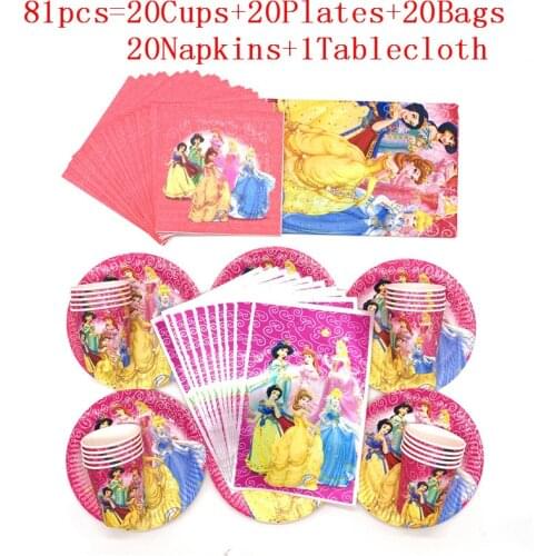 Disney Six Princess Theme Snow White Birthday Party Decoration Cinderella Theme Tablecloth Cup Plate Party Baby Shower Supplies